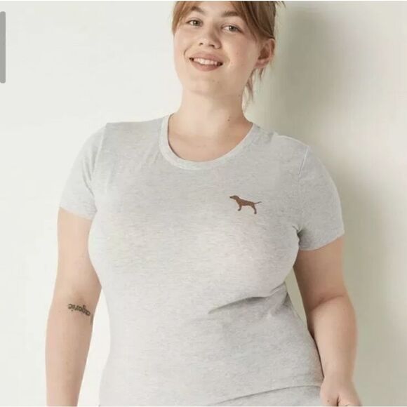 Victoria's Secret PINK Everyday Tee T Shirt  Heather Grey With Glitter Logo - Picture 2 of 4